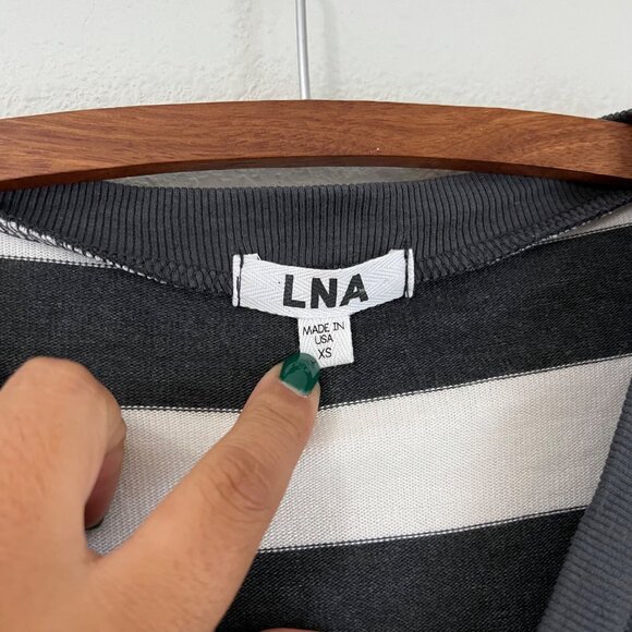 LNA Gray White Striped Vneck Cut Out Long Sleeve Pullover Sweater Size XSmall - Picture 5 of 6